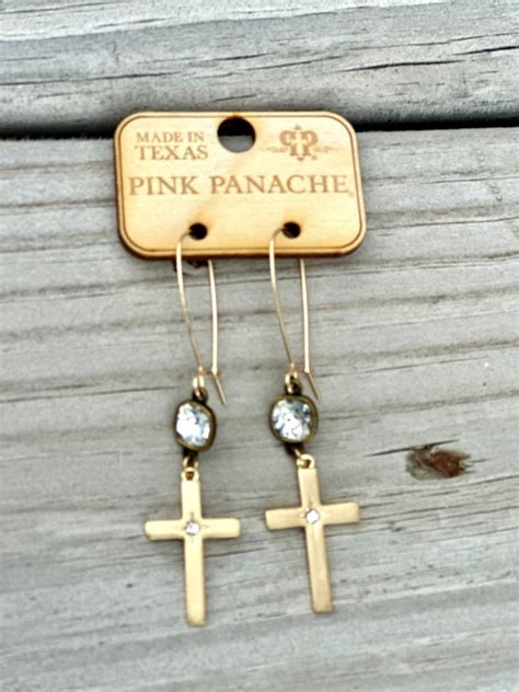 The Pink Panache Gold And Crystal Cross Drop Earrings Shop Envi Me