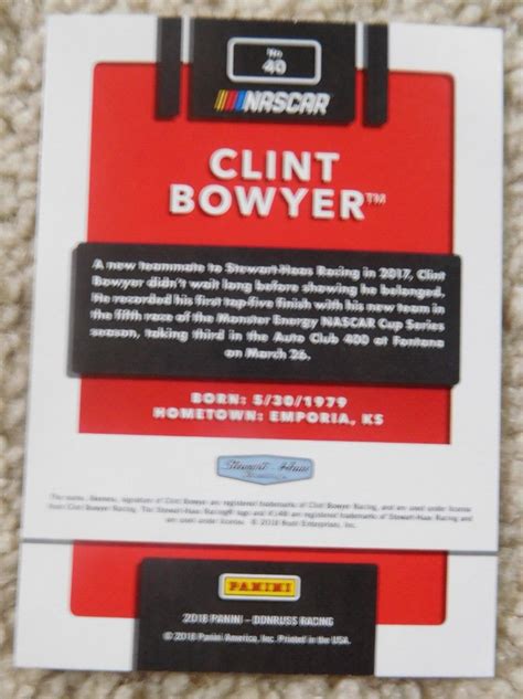 Clint Bowyer Signed Autographed 2018 Donruss Panini Racing NASCAR Card