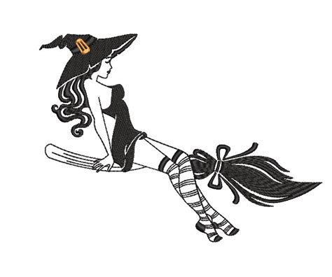 Halloween Witch Embroidery Design Witch On A Broomstick Embroidery 4 So Fontsy