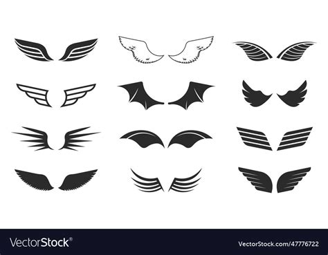 Monochrome Wings Set Royalty Free Vector Image