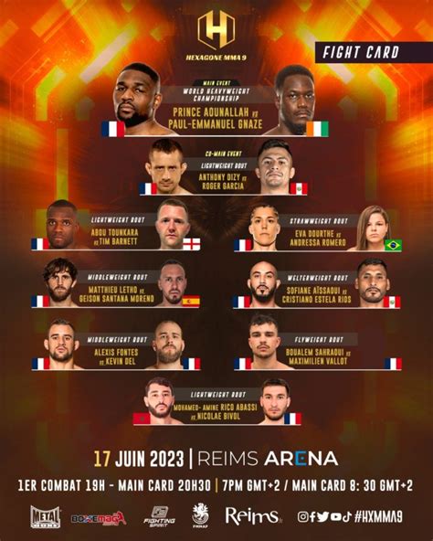 La Carte Officielle Dhexagone Mma Avec Un Titre Mondial Des Poids