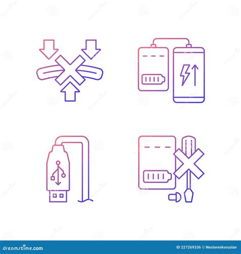 Powerbank Proper Use Gradient Linear Vector Manual Label Icons Set Stock Vector Illustration