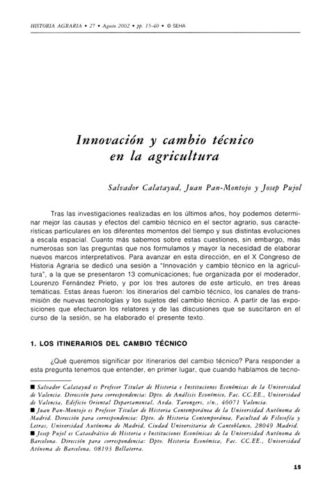 Pdf Innovación Y Cambio Técnico En La Agricultura