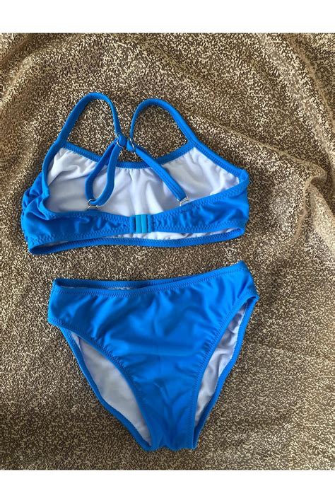 Elit Kız Çocuk Garson Esnek Ayarlanabilir Askı Mavi Etekli Bikini Takım Fiyatı Yorumları