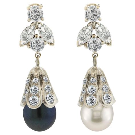 Tiffany Aria Pearl Diamond Platinum Drop Earrings At Stdibs Tiffany