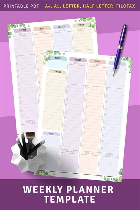 Weekly Planner Template Weekly Planner Template Printable Planner