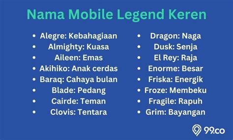 Nama Mobile Legend Keren Aesthetic Dan Artinya