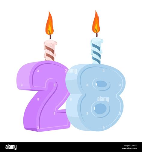 28 Years Birthday Number With Festive Candle For Holiday Cake Twenty Eight Anniversary Stock