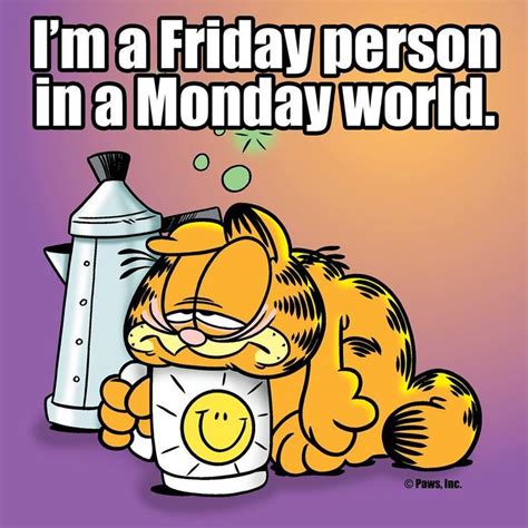 I'm a Friday person in a Monday world. | Garfield quotes, Good morning funny, Morning humor