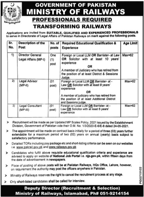 Ministry Of Railways Islamabad Jobs 2023 2024 Job Advertisement Pakistan