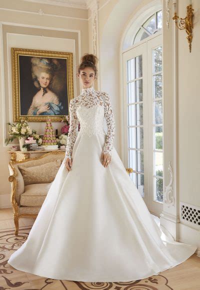 Off The Shoulder Mikado Ball Gown Wedding Dress With Lace Edge