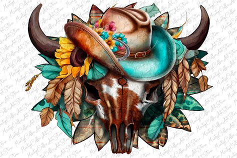 Bull Skull Sublimation Western Png Graphic By MintyCoffeeArtStore