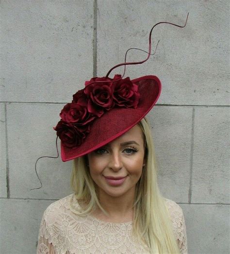 Large Burgundy Wine Red Maroon Teardrop Fascinator Hat Flower Etsy Uk