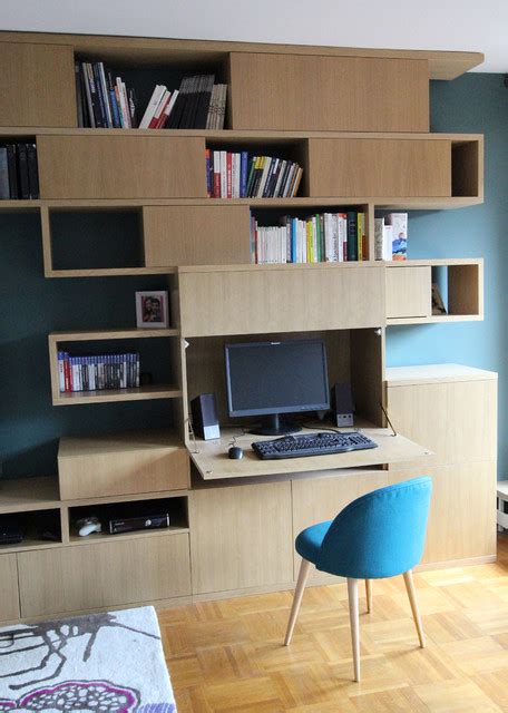 Création d une bibliothèque avec bureau intégré Modern Home Office