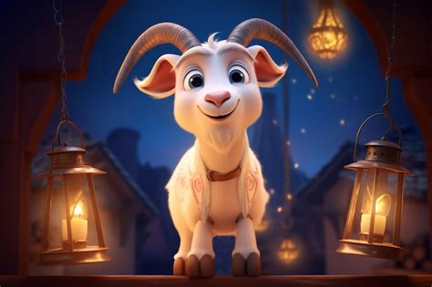 Premium Photo Goats With Lanterns And Lights Celebrating Eid Aladha