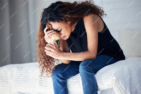 Premium Photo Depression Tears And Woman With Teddy Bear In Bedroom