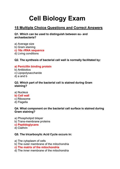 Solution Cell Biology Mcq Questions With Answers Studypool