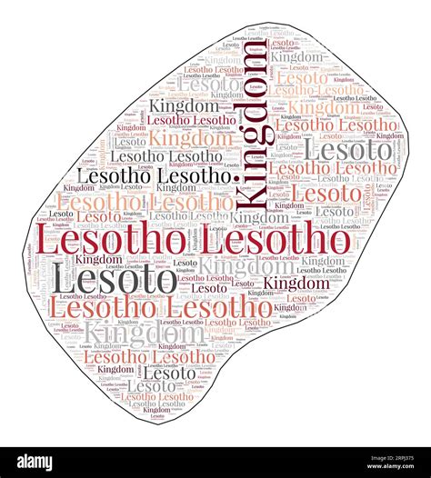 Lesotho Shape Filled With Country Name In Many Languages Lesotho Map