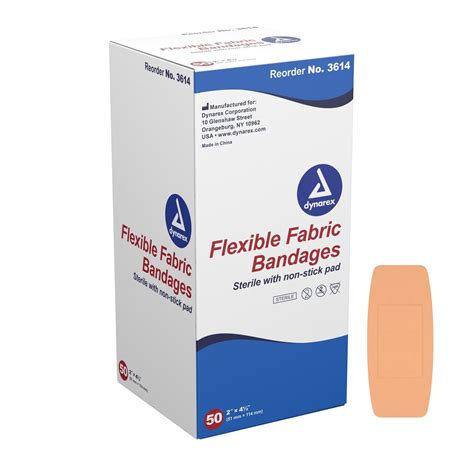 Dynarex Flexible Fabric Rectangle Bandage With Non Stick Pad 2 X 4 1 2