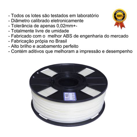 Filamento Abs Premium Branco Impressora D Mm Mm Kg Adesivo