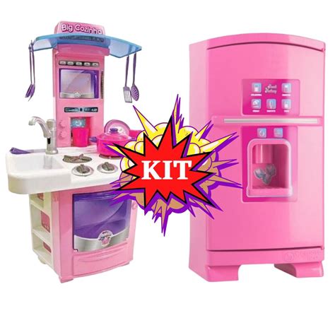 Kit Cozinha Infantil Completa Fogãozinho Geladeira Menina Desconto