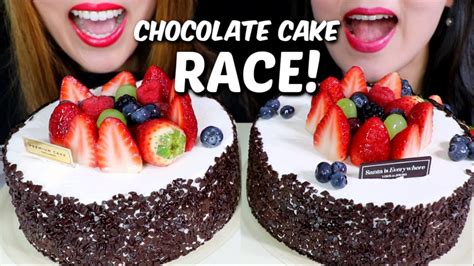 ASMR BIG CHOCOLATE CAKE RACE EATING COMPETITION *BIG BITES* 초콜릿 케이크 먹방 ...