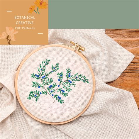 Juniper Embroidery Pdf Color Hand Drawn Etsy