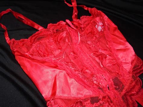 SEXY Red Lace Nylon Vintage Women S Lingerie TEDDY W Garters S EBay
