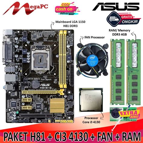 Jual Paket Mainboard Lga 1150 H81 DDR3 Core I3 4130 I3 4150 Fan