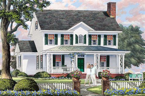 Classic Colonial House Plan with 9'-Deep Front Porch - 32672WP ...