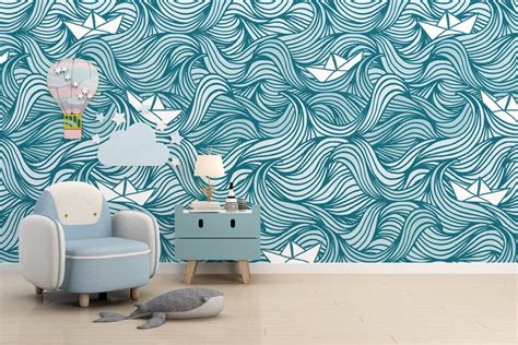 Blue Wave Wallpaper / Blue Ocean Waves Wall Mural / Abstract - Etsy