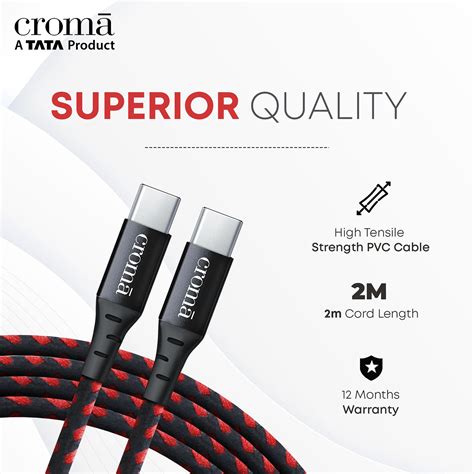 Buy Croma Type C To Type C 6 6 Feet 2m Cable Apple Compatible Red Online Croma