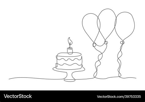 Happy birthday one line drawing Royalty Free Vector Image