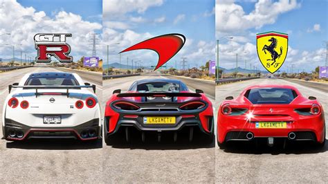 FH5 DRAG RACE Nissan GT R Nismo Vs Mclaren 600LT Vs Ferrari 488 GTB