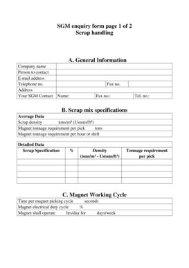 Fillable Online SGM Enquiry Form Page 1 Of 2 Scrap Handling A Fax