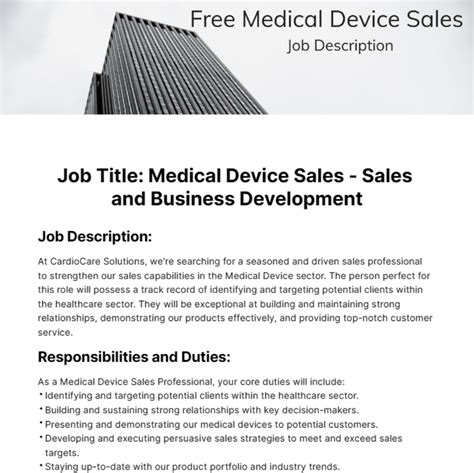 Free Medical Device Sales Job Description Template Edit Online And Download