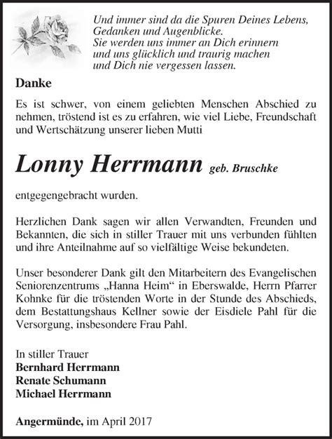 Traueranzeigen Von Lonny Herrmann M Rkische Onlinezeitung Trauerportal