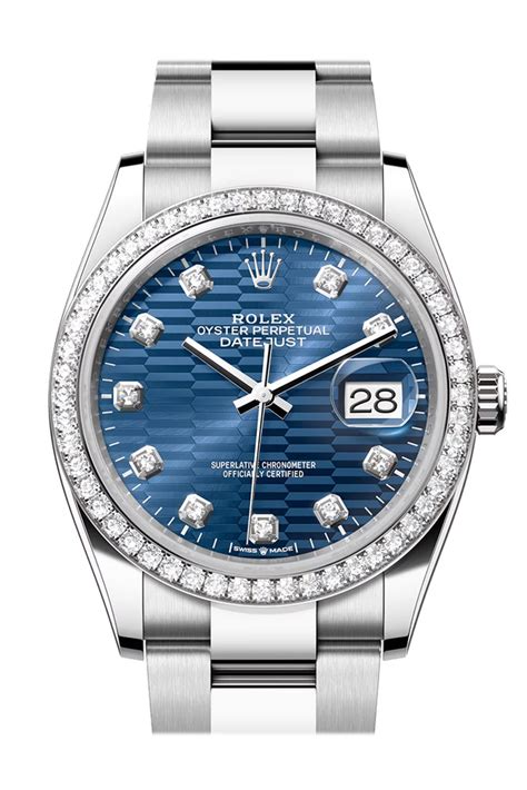 Rolex Datejust 36 Blue Fluted Motif Diamond Dial Diamond Bezel Watch 1