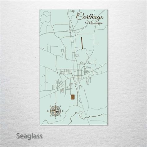 Carthage Mississippi Street Map Medium 1875” X 315” Seaglass