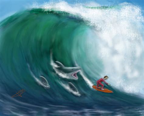 Surfing with sharks by guang2222 on DeviantArt