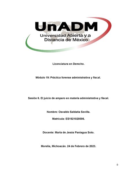 M19 U3 S6 OSSS M19U3S6 UNADM Licenciatura en Derecho Módulo 19