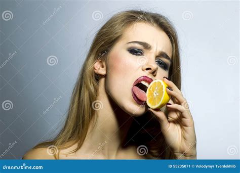 Seducing Blonde Girl Portrait With Orange Stock Image Image Of Female Cute