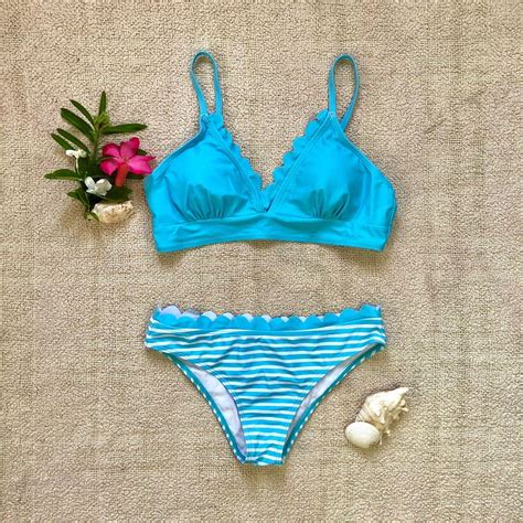 Silky Ruffles Light Blue Bikini Women S Fashion Swimwear Bikinis Swimsuits On Carousell