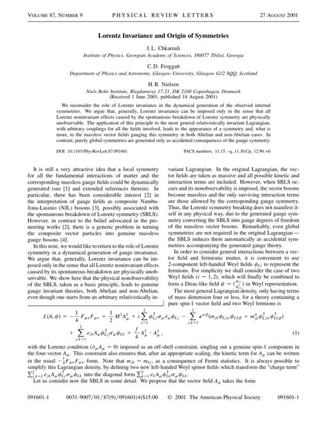 (PDF) Lorentz Invariance and Origin of Symmetries