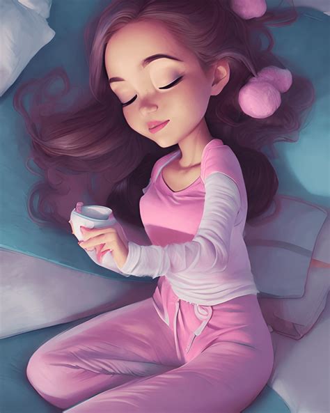 Disney Animation Caricature Unreal Charming Mixed Race Girl Sleeping