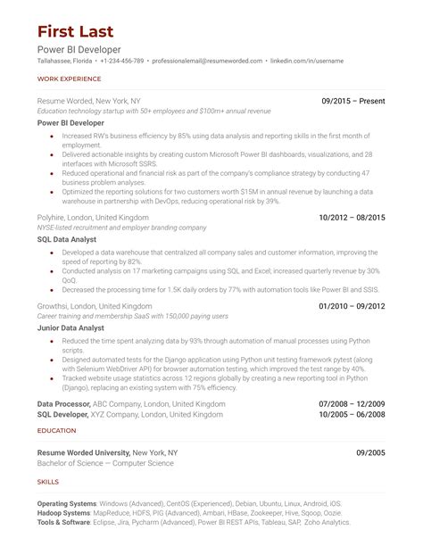 Sql Developer Cv Examples For Resume Worded