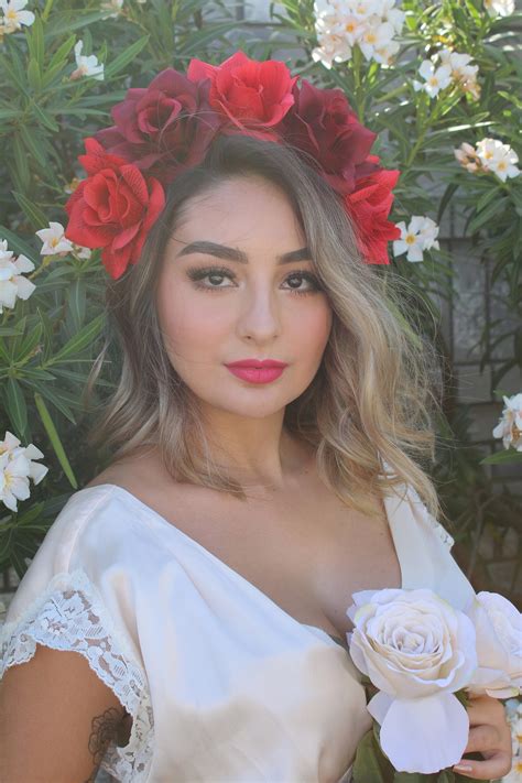 Dark Red Rose Flower Crown Headband Mexican Wedding Bridal Etsy