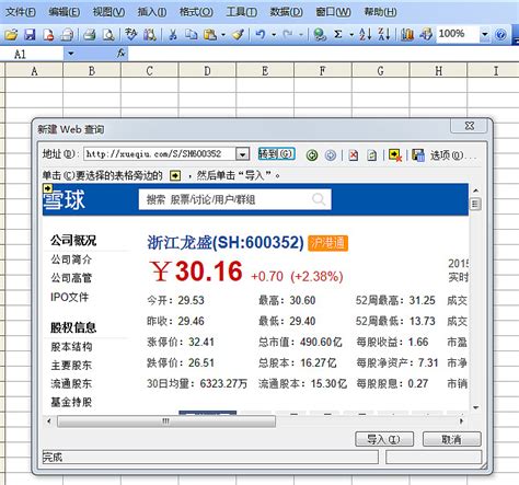 自制excel帐户统计表导入实时股票数据 作者：辛心那提步骤如下：1、打开雪球个股页面，复制网页地址链接：如：浙江龙盛网页链接2、在电子表格