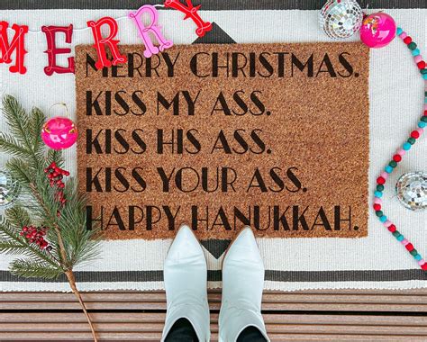 Merry Christmas Kiss My Ass Happy Hanukkah Christmas Door Mat Vacation