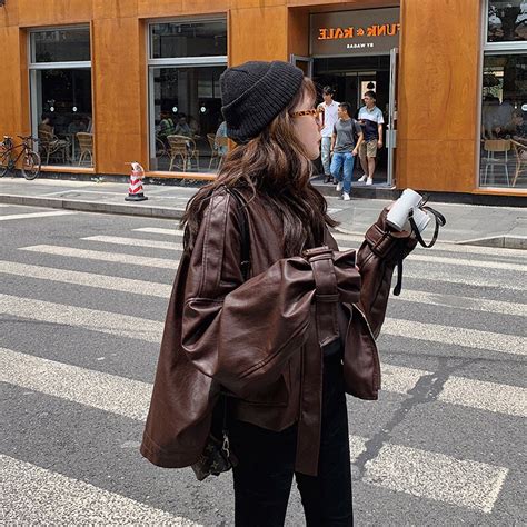 Chaqueta Corta Con Cremallera Para Mujer Abrigo B Sico De Cuero